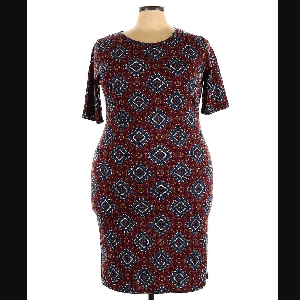 Lularoe Women's Plus Sz 3XL Julia Dress Bodycon Knee Length Half Sleeve Crewneck